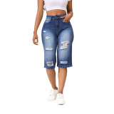 Summer Ripped Denim Pants Women's Three-Point Straight Leg Loose Trendy Midi Jeans