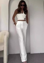 Summer Cross Slim Sleeveless Vest High Waist Wide Leg Pants Two Piece Set Summer Cross Slim Sleeveless Vest High Waist Wide Leg Pants Two Piece Set