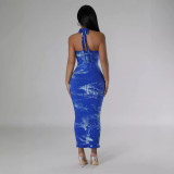 Sexy Halter Neck Cross Tie Low Back Women's Bodycon Dress