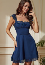 Women's Lace Chic Sweet Square Neck Lace-Up Strap A-Line Dress