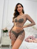 Women's Leopard Print Two Piece Erotic Lingerie Fishnet Clothing