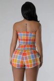 Women's Plaid Contrast Color Strapless Sexy Fashion Two Piece Shorts Set