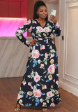 Spring And Summer Plus Size Floral Printed Long Sleeve Wrap Women's Maxi Dress