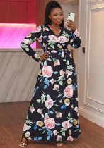 Spring And Summer Plus Size Floral Printed Long Sleeve Wrap Women's Maxi Dress Spring And Summer Plus Size Floral Printed Long Sleeve Wrap Women's Maxi Dress