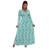 Spring And Summer Plus Size Floral Printed Long Sleeve Wrap Women's Maxi Dress