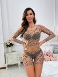 Women's Leopard Print Two Piece Erotic Lingerie Fishnet Clothing