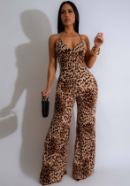 Summer Women's Leopard Print Strap Sleeveless Jumpsuit