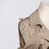 Spring Summer Fashionable Chic Khaki V-Neck Pleated Patchwork Sleeveless Lace-Up Women's Shirt