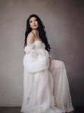 Women's Patchwork Mesh Beading Off Shoulder Maternity Long Dress