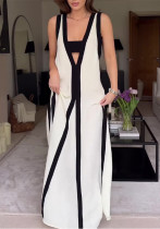 Summer Fashion Contrast Color Sleeveless V-Neck Sexy Strap Maxi Dress Summer Fashion Contrast Color Sleeveless V-Neck Sexy Strap Maxi Dress
