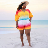 Women's Sexy Print Summer Beach Fashion Two Piece Shorts Set