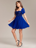 Women's Off Shoulder Low Back Chiffon Patchwork Sequin Midi Prom Dress
