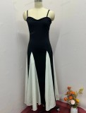 Summer Fashion Contrast Color Patchwork Strap Dress