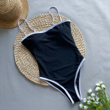 Women Contrast Color Strap One Piece Swimsuit