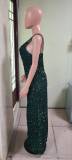 Women Summer Sexy Off Shoulder Slit Sequin Dress