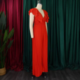 Women's Deep V Neck High Waist Sexy Ruffled Pleat Wide Leg Jumpsuit