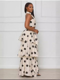 Women's Halter Neck Polka Dot High Waist Ruffle Fashion Skirt Set