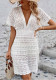 V-Neck Beach Cover-Up Short Sleeve Crochet Dress