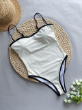 Women Contrast Color Strap One Piece Swimsuit