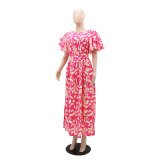 Chic Casual Spring And Summer Women's Printed Short Sleeve Long Dress
