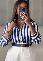 Women's Spring Fashionable Blue Striped Shirt