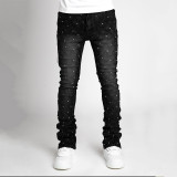 Men's Fashion Style Straight Denim Pants Fashionable Stretch Pearl Men's Jeans
