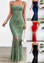 Women's Spring Summer Slim Lace Strap Evening Dress