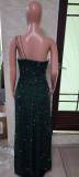 Women Summer Sexy Off Shoulder Slit Sequin Dress