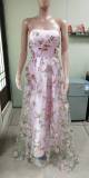 Pink Flower Lace Strapless Bride Wedding Formal Party Evening Dress（Processing time need 3-6 days）