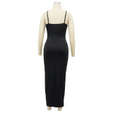 Fashionable Women's Irregular Decoration Strap Long Dress