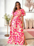 Chic Casual Spring And Summer Women's Printed Short Sleeve Long Dress