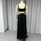 Summer Fashionable And Sexy Strap Solid Color Hollow Long Dress