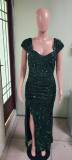 Women sequin side slit sexy dress