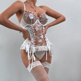 Embroidered Butterfly Patches  Lace-Up Garter Sexy Lingerie