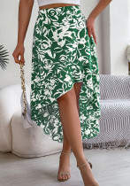 Spring Summer Floral Ruffled Irregular Skirt Women's Clothing