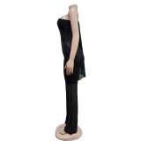 Women Solid Sleeveless One Shoulder Sequin Jumpsuit