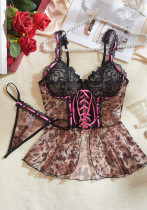 Sexy Lingerie Lace See-Through Temptation Nightgown Thong Two-Piece Set