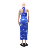 Sexy Halter Neck Cross Tie Low Back Women's Bodycon Dress