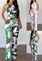 Casual Printed Sleeveless Women's Two Piece Pants Set Casual Printed Sleeveless Women's Two Piece Pants Set