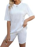 Spring Summer Casual Short Sleeve Pajamas Fashion Two Piece Shorts Set