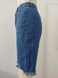 Fashionable Ripped Knee-Length Denim Shorts