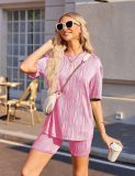 Spring Summer Casual Short Sleeve Pajamas Fashion Two Piece Shorts Set
