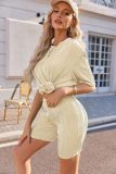Spring Summer Casual Short Sleeve Pajamas Fashion Two Piece Shorts Set