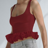 Women Patchwork Ruffles Casual Tank Top