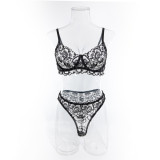 Black Embroidered Lace See Through Sexy Women's Lingerie Set