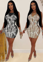 Women Solid mesh Beaded Mini Dress Women Solid mesh Beaded Mini Dress