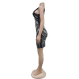 Women Solid mesh Beaded Mini Dress