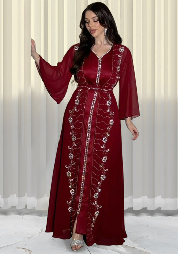 Women Muslim Beaded Robe Two Piece Set