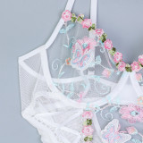 Embroidered Butterfly Patches  Lace-Up Garter Sexy Lingerie