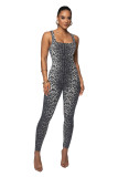 Women Printed Sleeveless Ribbed Square Neck Backless Jumpsuit